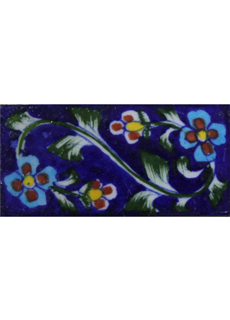 Turquoise and pink flowers on blue tile (2x4-BPT04)