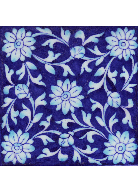 Turquoise Shading Leaf and Flowers with Blue Base Tile-01