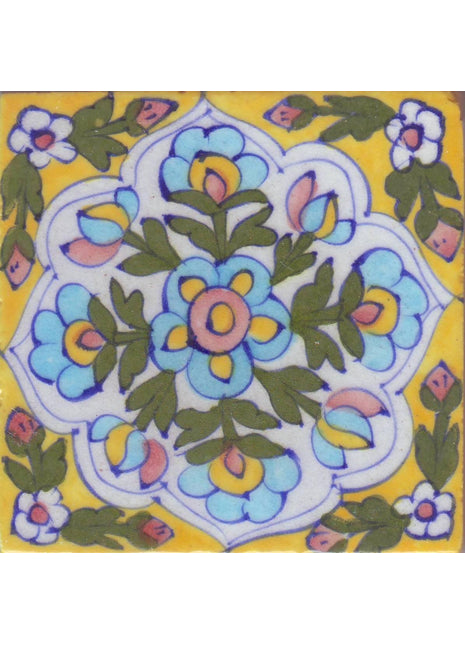 Flowers Design on Yellow Base Tile