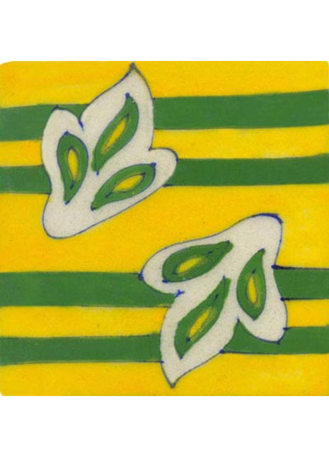 Two white and green leaves on green strips yellow tile 4x4