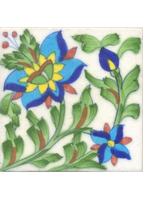 Turquoise,Yellow Flower and White Tile