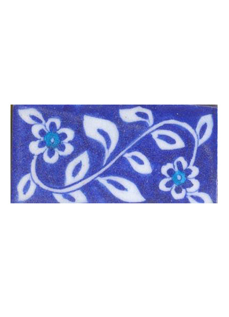Turquoise & white flowers & leaves on blue tile (2x4-BPT08)