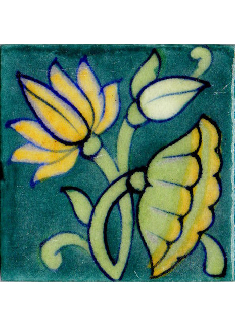 Handcrafted Lotus Floral Design Bathroom Tile