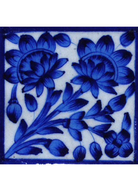Blue Flower with White base Tile (4x4)