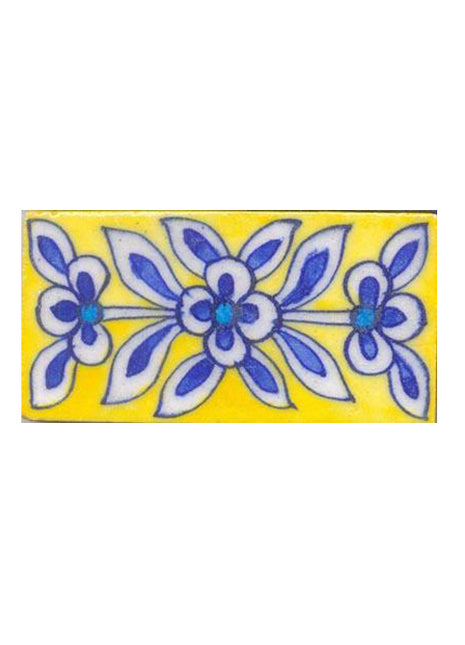 Blue & white flower on yellow Tile (2x4-BPT09)