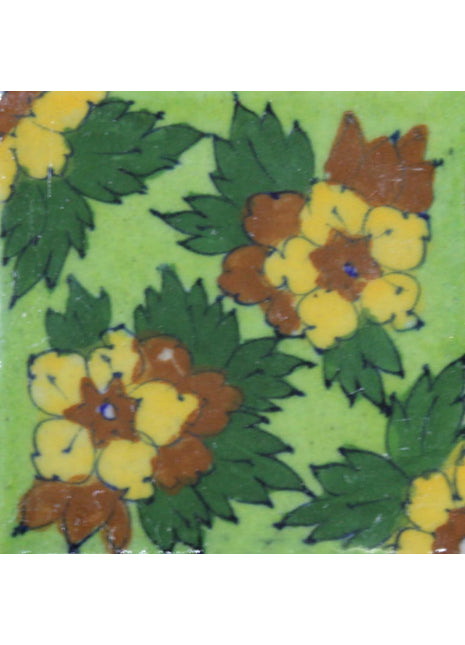 yellow, brown & green flowers on light green tile (3x3-bpt09)