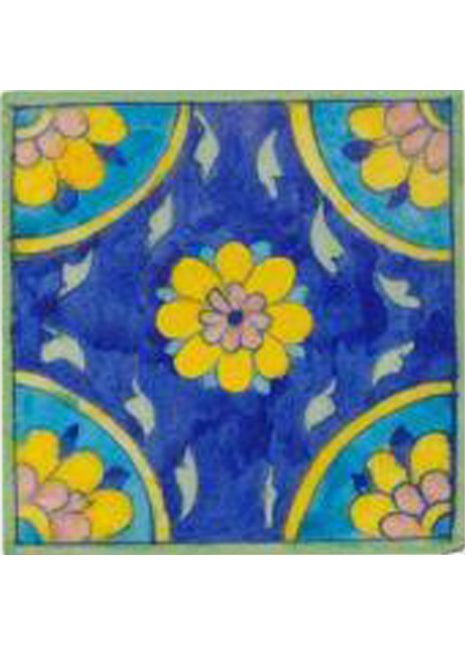 Blue tile with yellow flowers in center & corners (4x4)