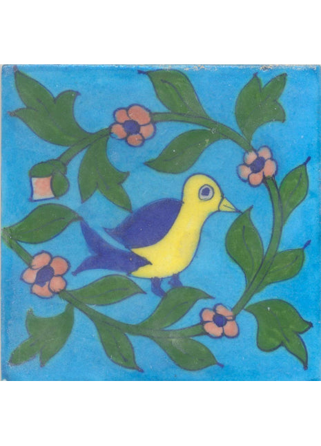 Handpainted Turquoise Bird Design Kitchen Blue Pottery Tile
