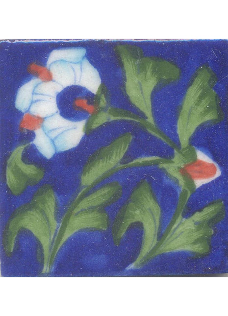 Luxury Kitchen Backsplash Floral Design Blue Pottery Tile