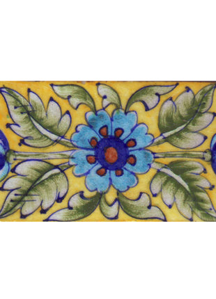 Turquosie, Blue and Brown Flower and Green Shading Leaf with Yellow Base Tile-04