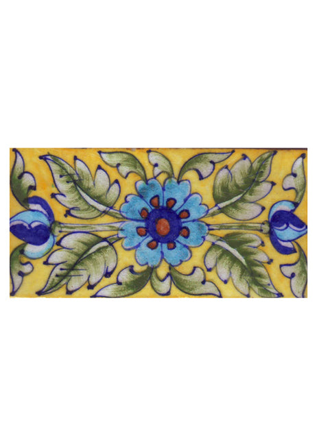 Turquosie, Blue and Brown Flower and Green Shading Leaf with Yellow Base Tile-04