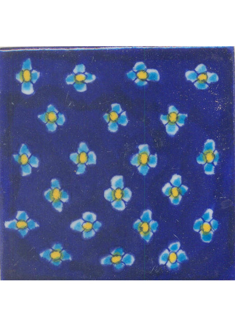 Turquoise and Yellow Flowers with Blue Base Tile