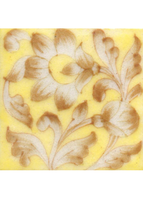 Brown Flower and leaf with Yellow Base Tile