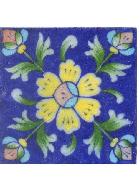 Yellow Flower and Green Shading leaf with Blue Base