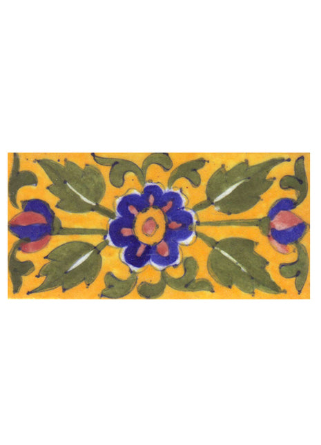 Blue,Brown and Yellow Flower and Green leaf with Yellow base Tile-2
