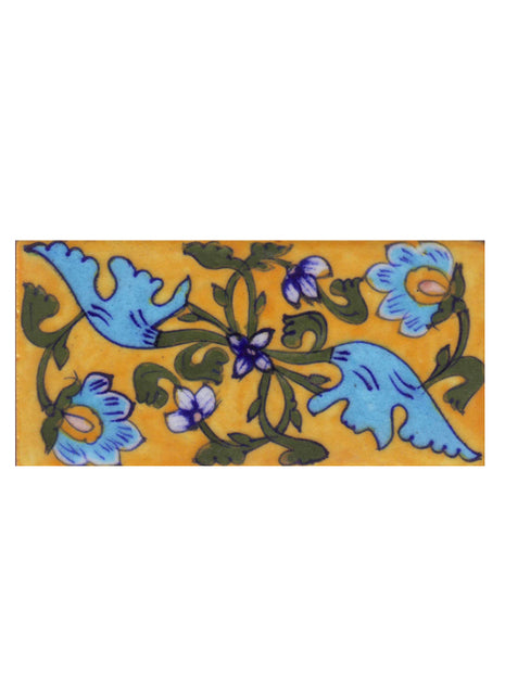 Flowers With Big Leaf on Yellow Base Tile