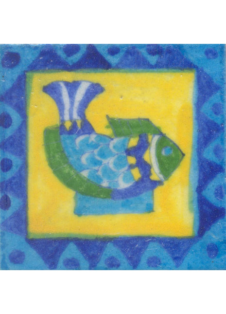 Turquoise and Green Fish with Yellow Base Tile