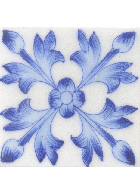 Light Blue Flowers and leaf with White Base Tile