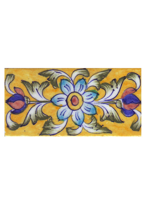 Turquoise,Brown and Yellow and Green Shading leaf with Yellow Base Tile-06