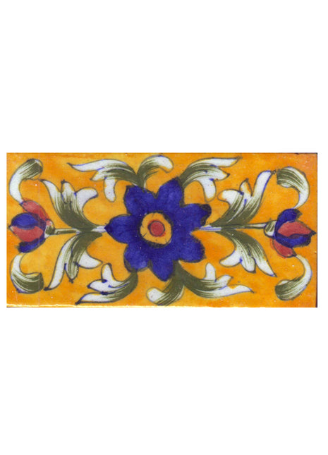Blue Flowers on Yellow Base Tile