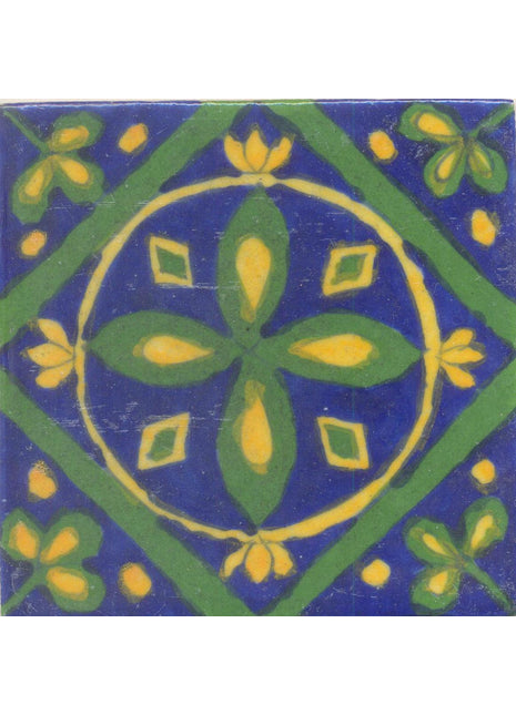Yellow and Green Flowers with Blue Base Tile
