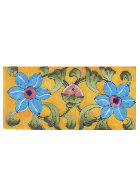 Turquoise Flower Design on Yellow Base Tile