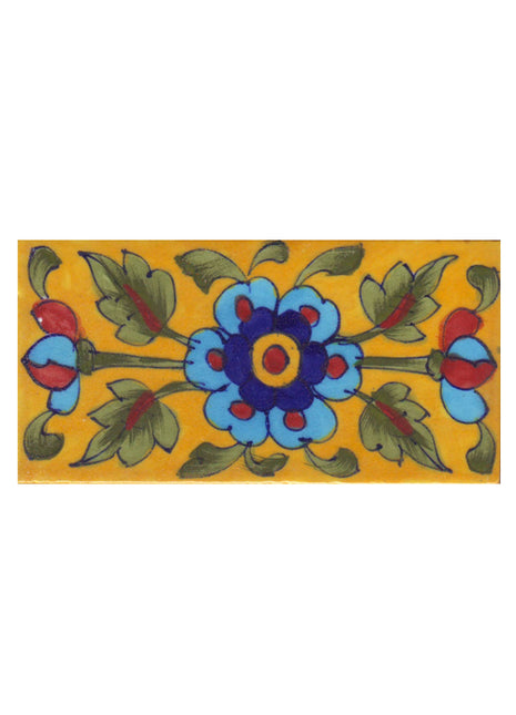 Turquoise,Blue,Brown,Yellow Flower and Green Shading leaf with Yellow Base Tile2