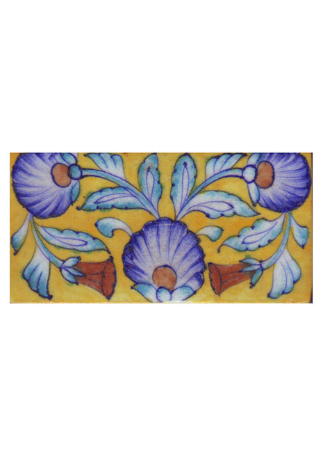 Blue Shading Flowers Design on Yellow Base Tile
