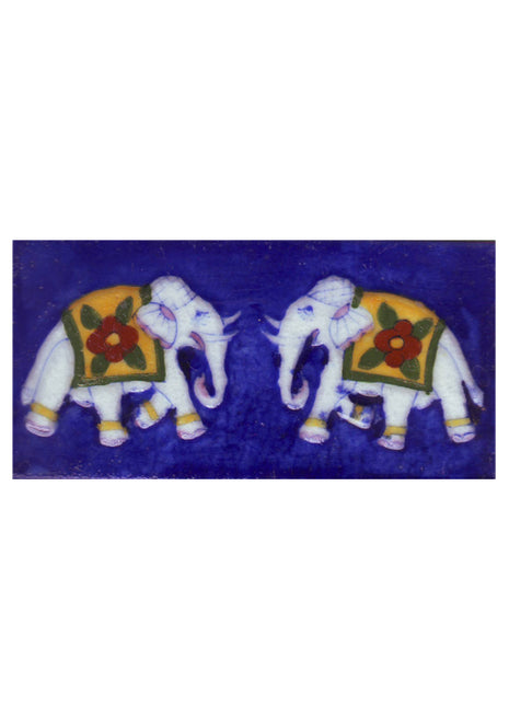 Two Embossed Elephants with Blue Base Tile
