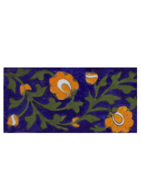 Yellow Flowers and Green Leaf with Blue Base Tile7