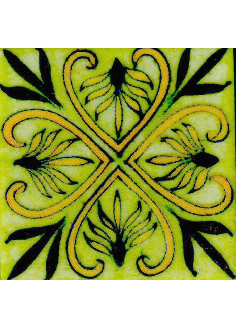Yellow and green pattern on light green tile (3x3-bpt12)
