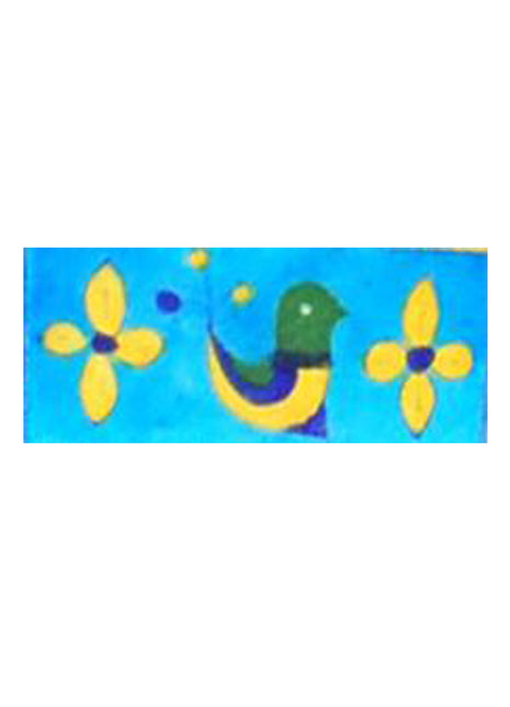 Green, Yellow & blue bird with yellow flowers on turquoise tile (2x4-BPT-13)