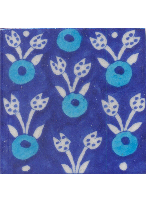 Turquoise and Blue Round and White leaf with Blue Base Tile