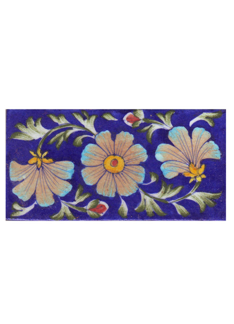 Brown,Yellow and Turquoise Flowers with Blue Base Tile