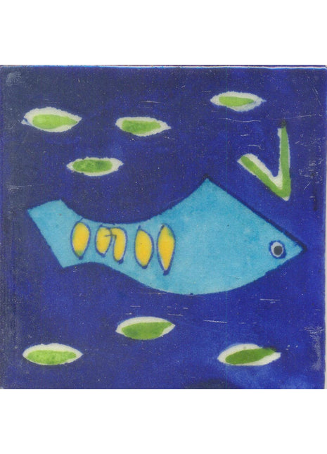 Turquoise and Yellow Fish and Blue Base base Tile