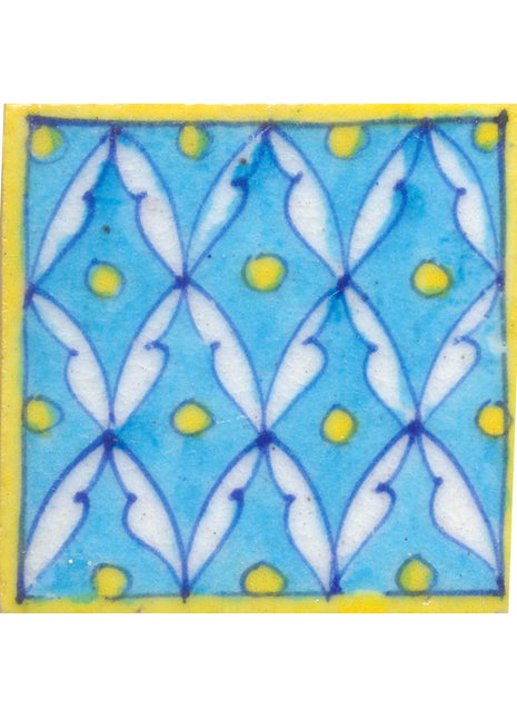 Yellow Polka Dots and White leaf with Turquoise Base Tile