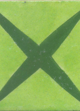 Green Color Cross Design Handmade Blue Pottery Tile