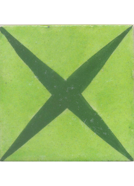 Green Color Cross Design Handmade Blue Pottery Tile