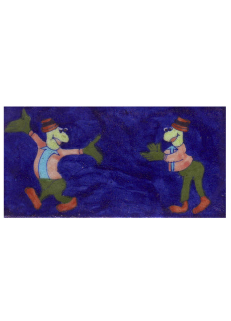 Two Green,Brown and Turquoise Cartoon design with Blue Base Tile