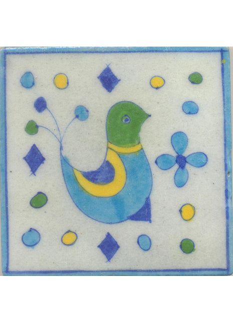Bird Design on White Base Tile