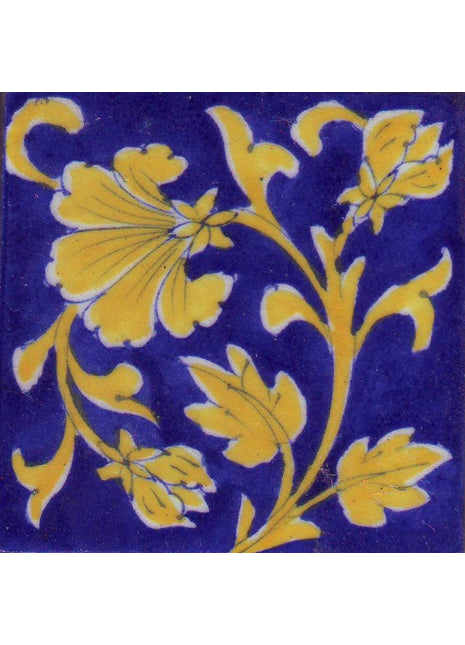 Yellow floral on blue tile (3x3-bpt13)