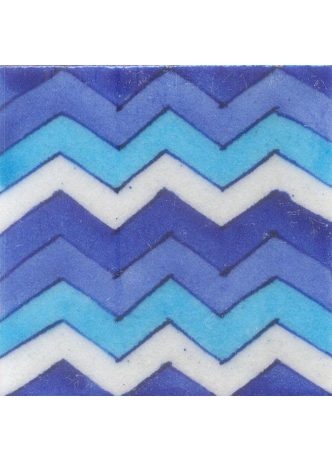 Blue,Light Blue,Turquoise and White Zig-Zag Tile