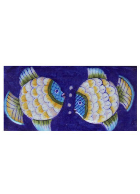 Two Embossed Fish with Blue Base Tile