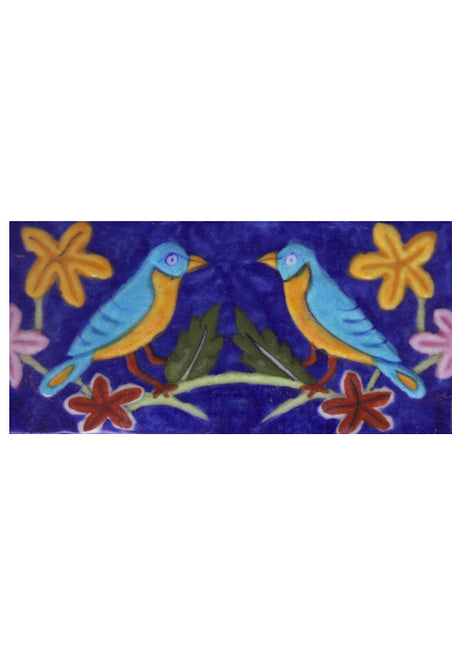 Two Embossed Bird with Blue Base Tile
