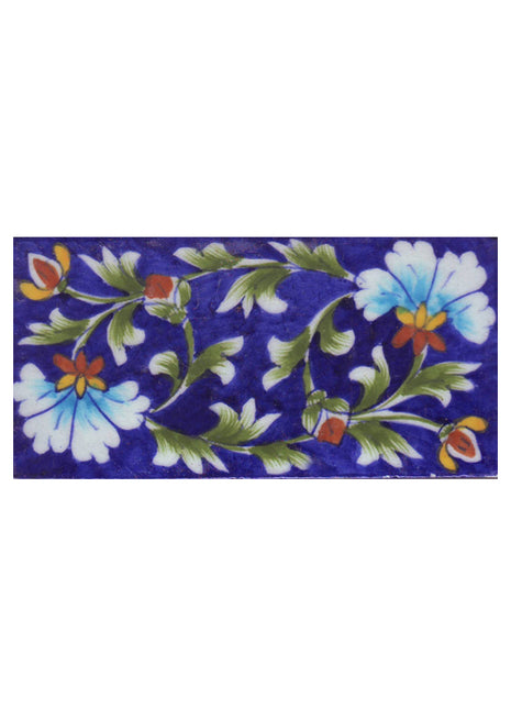 Two Turquoise Flowers and Green Shading leaf with Blue Base Tile