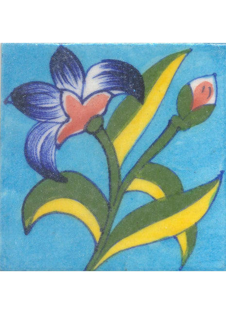 Blue and Brown Flower and Green , Yellow leaf with Turquoise Base