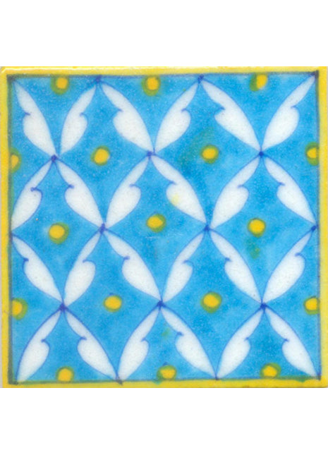 White leaf and yellow dots with Turquoise Base Tile