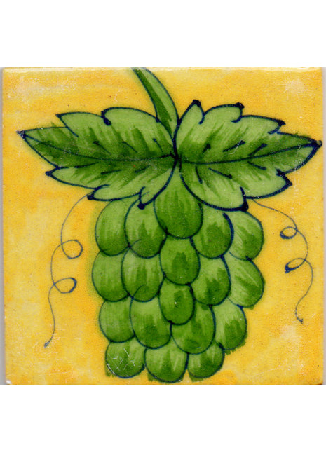 Grapes Design Blue Pottery Handmade Kitchen Tile