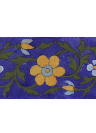 Yellow and Turquoise Flower and Green leaf with Blue Base Tile1