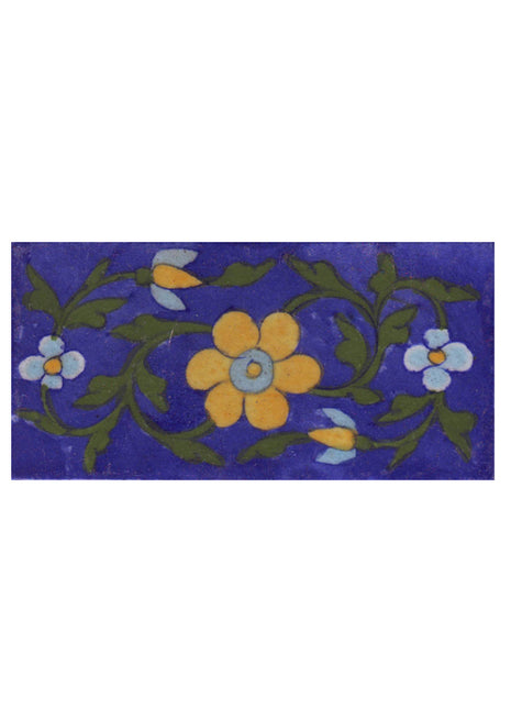 Yellow and Turquoise Flower and Green leaf with Blue Base Tile1